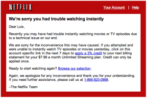 Apology in an email from Netflix
