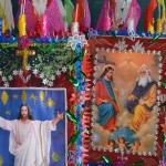 Banners stored in the church for the evenings festivities in Teotitlan