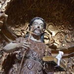 Statue in Teotitlan church adorned with sheep figurine